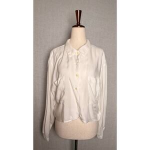 Vintage 80s Moods by Krizia Crop White Fluid Button Up Long Sleeve Shirt Top 
L